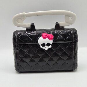 Monster High Black Quilted Purse With White Safety Pin Handle & Skull Accent